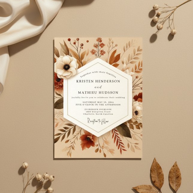 Invitation Élégance Botanique Automnale Sienne pour Mariage (Créateur téléchargé)