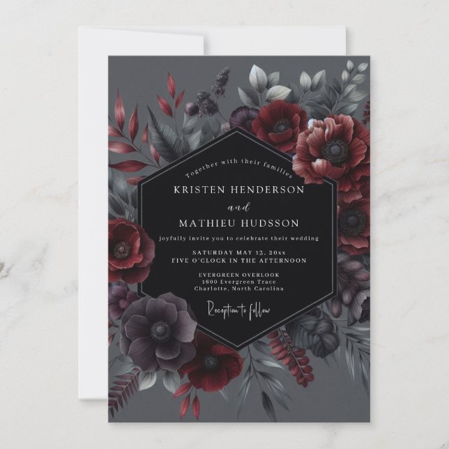 Invitation Élégance Botanique Cramoisi pour un Mariage (Devant)