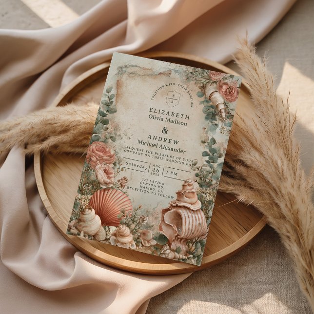 Invitation Élégance Botanique des Coquillages Côtiers (Créateur téléchargé)