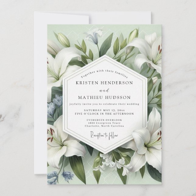 Invitation Élégance Botanique Mariage Lily Blanc (Devant)