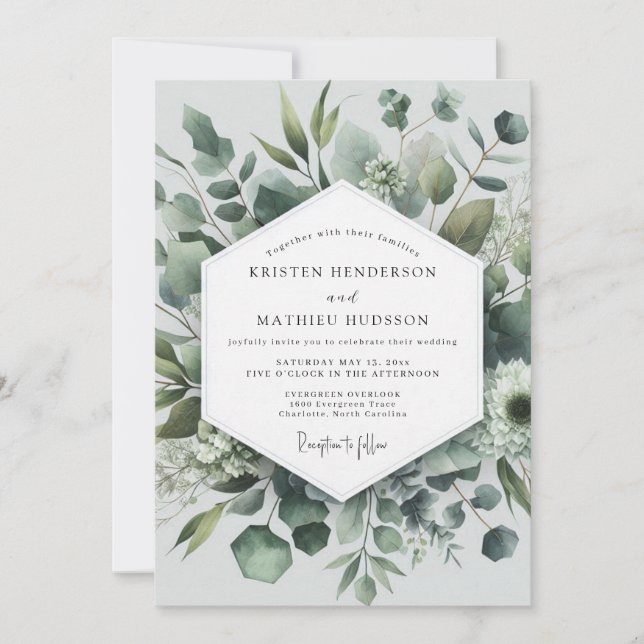 Invitation Élégance Botanique Vert Sauge pour Mariage (Devant)