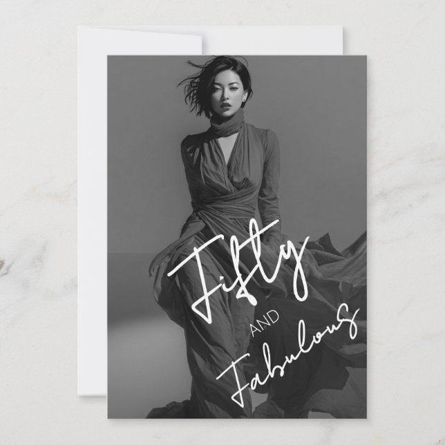 Invitation Élégance Chic Photo en Noir & Blanc Cinquante & Fa (Devant)