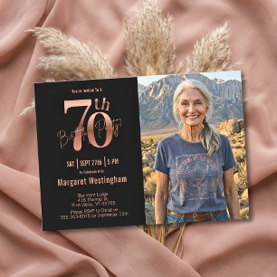 Invitation Élégance Chic Rose Gold Photo 70e Anniversaire