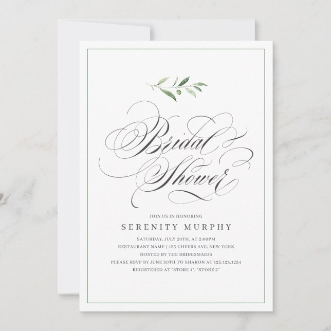 Invitation Élégance Classique Écriture Verdure Lancement de M (Devant)