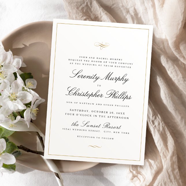 Invitation Élégance Classique Script Mariage noir et blanc (Classic Elegance Script Black And White Wedding Invitation)