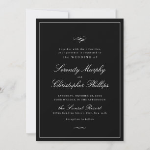 Invitation Élégance Classique Script Mariage noir et blanc da