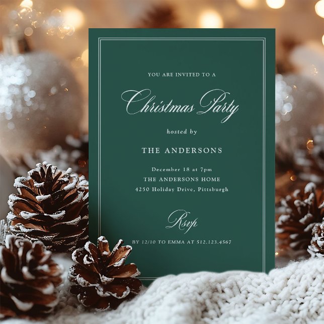 Invitation Élégance Classique Verte | Fête de Noël (Créateur téléchargé)