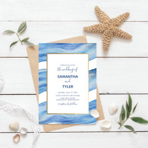 Invitation Elégance côtière Aquarelle Vague en bleu classique
