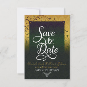 Invitation Élégance Damassée Vintage Or Économisez la Date