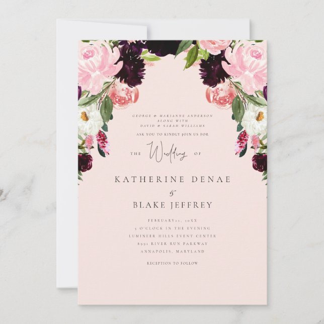 Invitation Élégance dans le Mariage floral Air Blush (Devant)