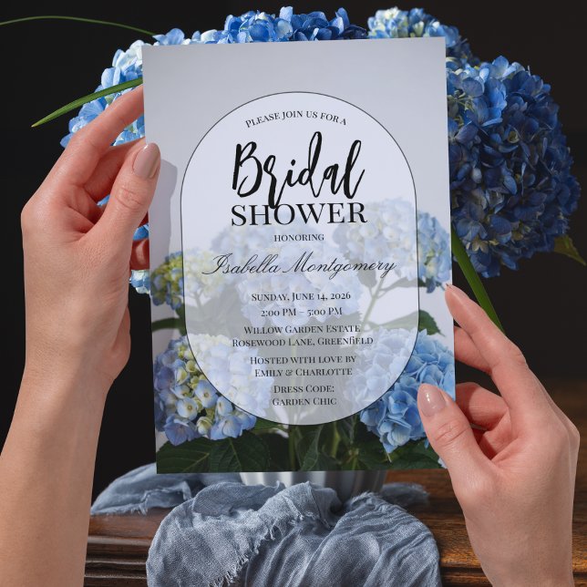 Invitation Élégance de Baby Shower Mariage Hydrangea Bleu Min (Minimal Blue Hydrangea Bridal Shower Elegance Invitations
)