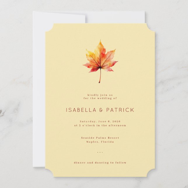 Invitation Élégance de feuille aquarelle beige chaud (Devant)