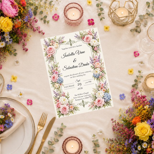 Invitation Élégance de jardin pastel romantique de mariage  (Créateur téléchargé)