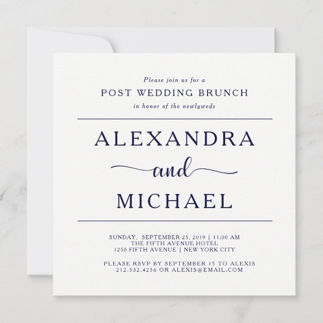 Invitation Élégance de la marine | Brunch minimaliste Mariage (Devant)