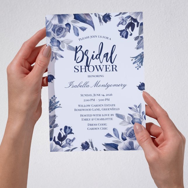Invitation Élégance de la palette florale bleue pour la douch (Blue Palette Floral Bridal Shower Elegance Invitations
)