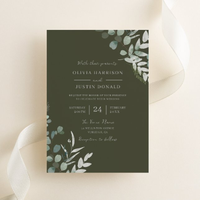 Invitation Élégance de la verdure : Feuille verte Mariage d'o (Créateur téléchargé)