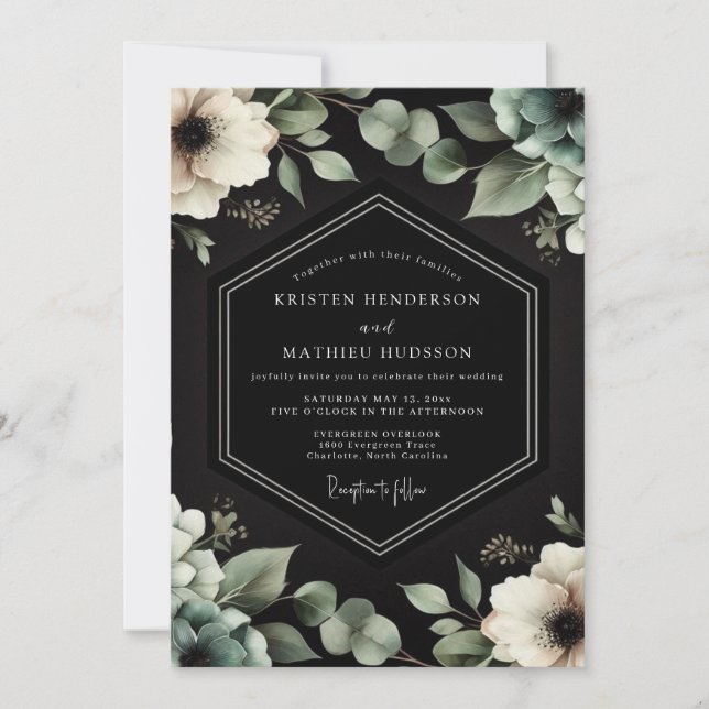Invitation Élégance de mariage à l'anémone de charbon (Devant)