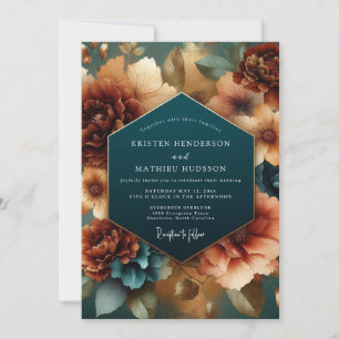 Invitation Élégance de mariage automnal à fleurs sarcelle
