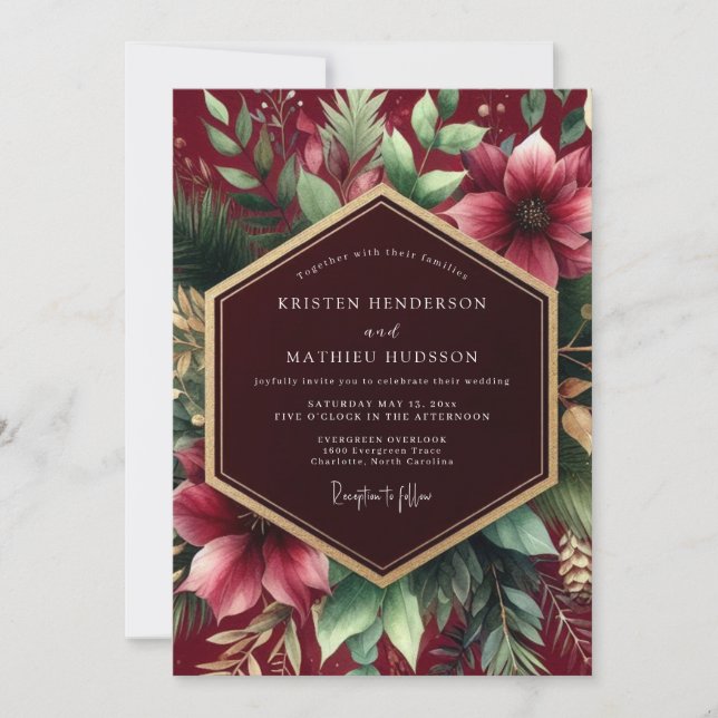 Invitation Élégance de mariage Burgundy Bloom (Devant)