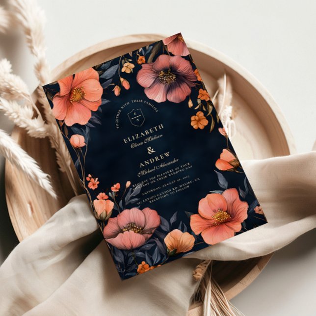 Invitation Élégance de mariage floral gothique (Créateur téléchargé)