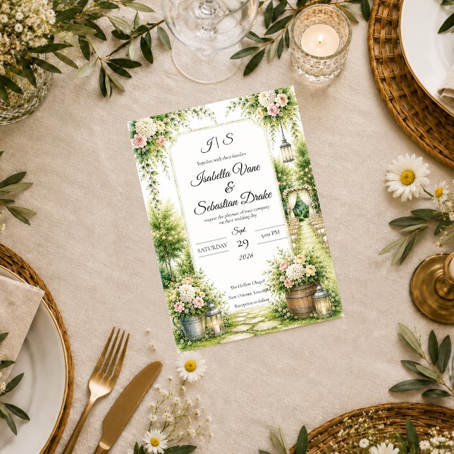 Invitation Élégance de mariage romantique dans un jardin secr (Créateur téléchargé)