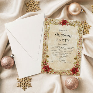 Invitation Élégance de Noël Baroque Poinsettia