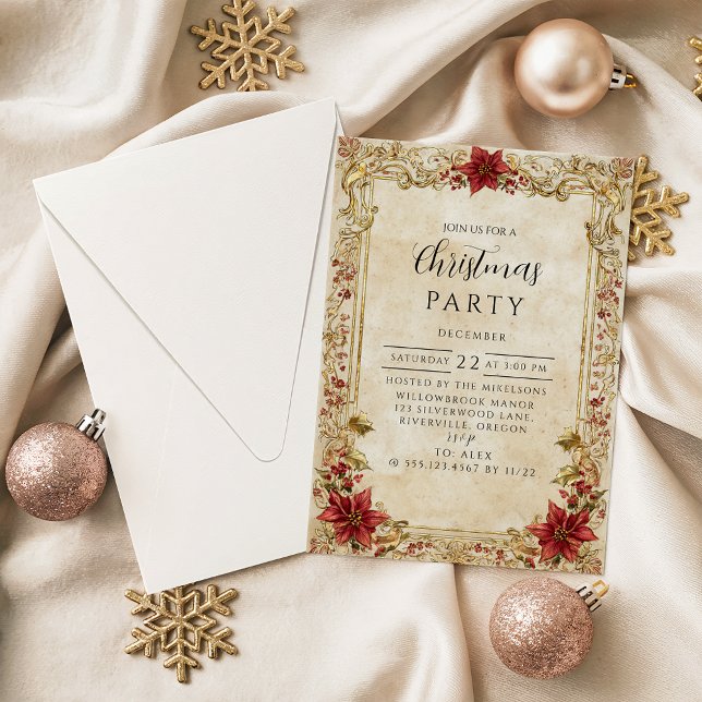 Invitation Élégance de Noël Baroque Poinsettia (Créateur téléchargé)