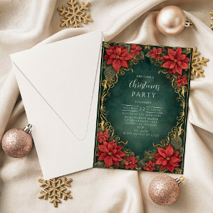Invitation Élégance de Noël Golden Poinsettia