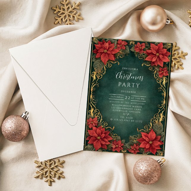 Invitation Élégance de Noël Golden Poinsettia (Créateur téléchargé)