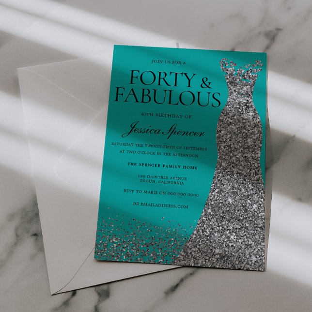 Invitation Élégance de robe argentée 40 & Fabuleux ! 40e anni (Créateur téléchargé)