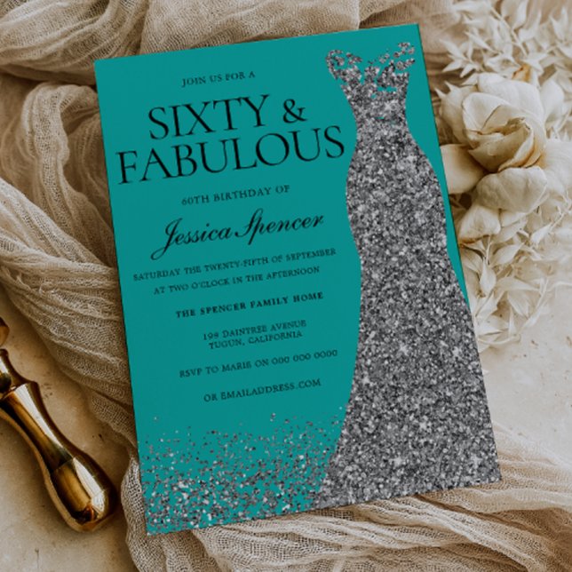 Invitation Élégance de robe argentée 60 & Fabuleuse ! 60e ann (Créateur téléchargé)
