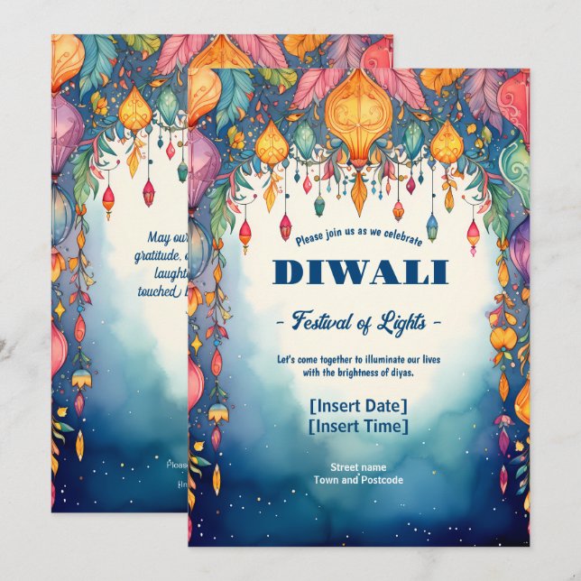 Invitation Élégance de Twilight Diwali (Devant / Derrière)