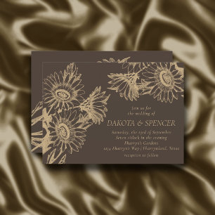Invitation Élégance des tournesols Mariage Gold et Brown