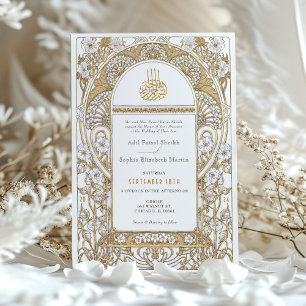 Invitation Élégance Dorée Art Nouveau Mariage Musulman
