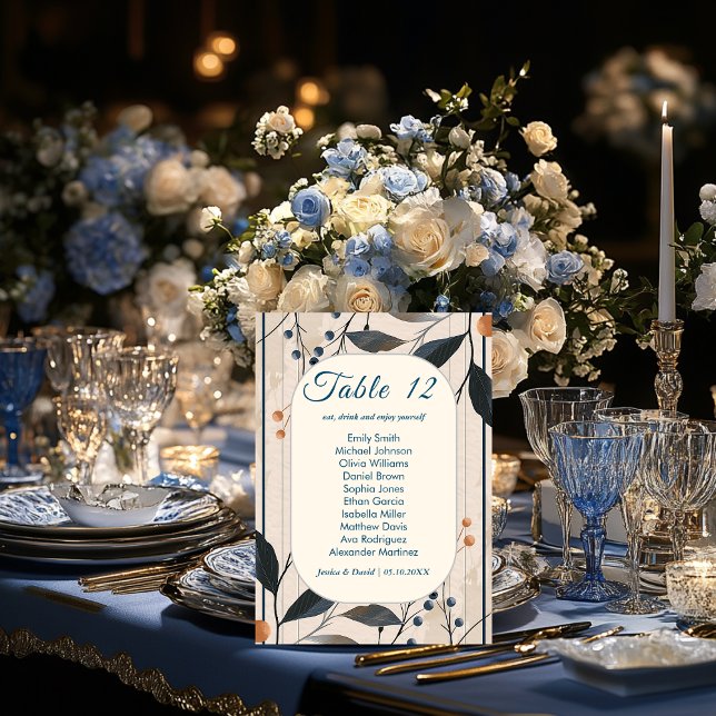Invitation Elégance en Blue & Gold Modern Seating Card (Créateur téléchargé)