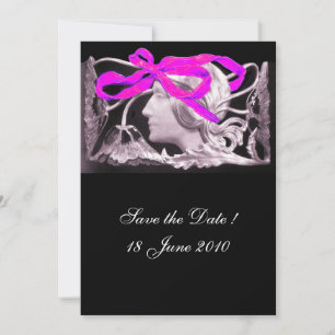 INVITATION ÉLÉGANCE ET BEAUTÉ / DAME AU RUBAN ROSE ET AUX FLE
