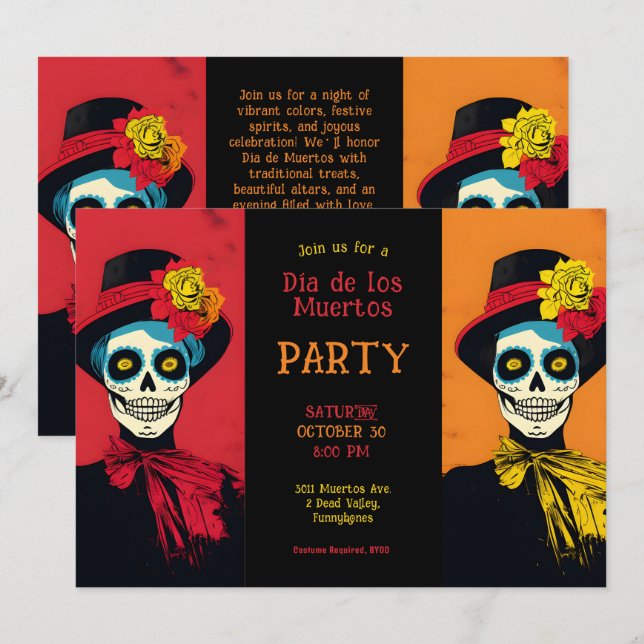 Invitation 💀 Élégance Éternelle Dia de los Muertos (Devant / Derrière)