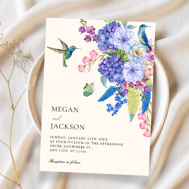 Invitation Elegance floral bird wedding  (Créateur téléchargé)