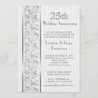 Invitation Élégance Florale Argentée 25e Anniversaire