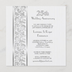 Invitation Élégance Florale Argentée 25e Anniversaire