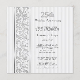 Invitation Élégance Florale Argentée 25e Anniversaire
