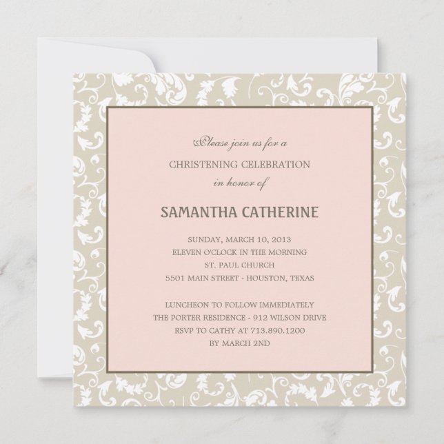 Invitation Élégance florale Baptême/Invitation Christening (Devant)