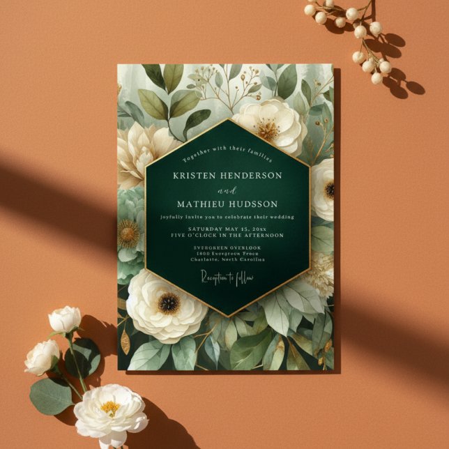 Invitation Élégance Florale Émeraude de Mariage (Créateur téléchargé)