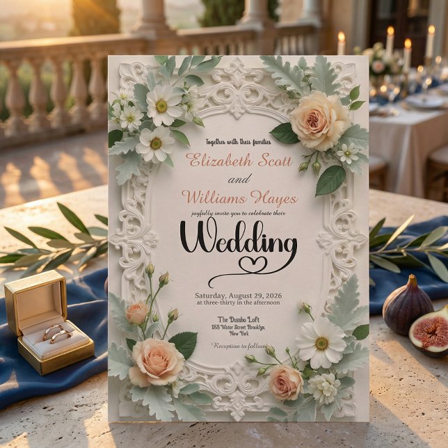 Invitation Élégance florale en relief faux pour mariage de pr (Créateur téléchargé)