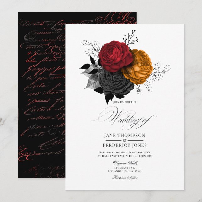 Invitation Élégance florale gothique vintage pour Halloween (Devant / Derrière)
