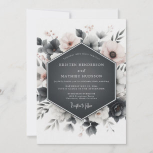 Invitation Élégance Florale Grise Ardoise de Mariage