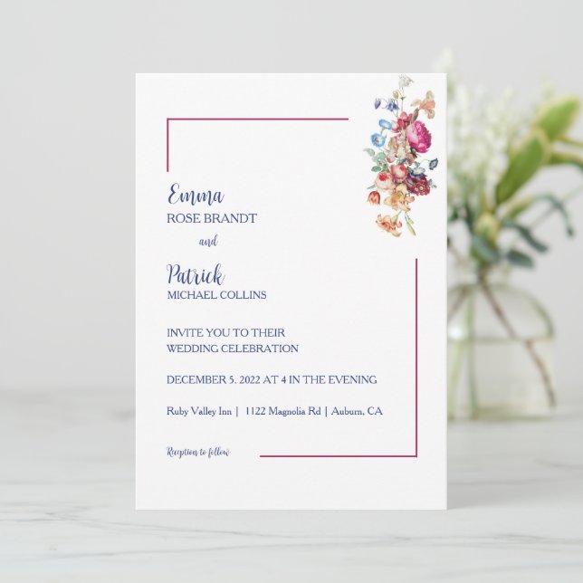 Invitation Élégance Florale Mariage  (Debout devant)