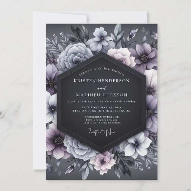 Invitation Élégance Florale Mariage Prune Humeur (Devant)