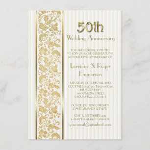 Invitation Élégance Florale Or 50ème Anniversaire de Mariage
