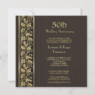 Invitation Élégance Florale Or 50ème Anniversaire de Mariage